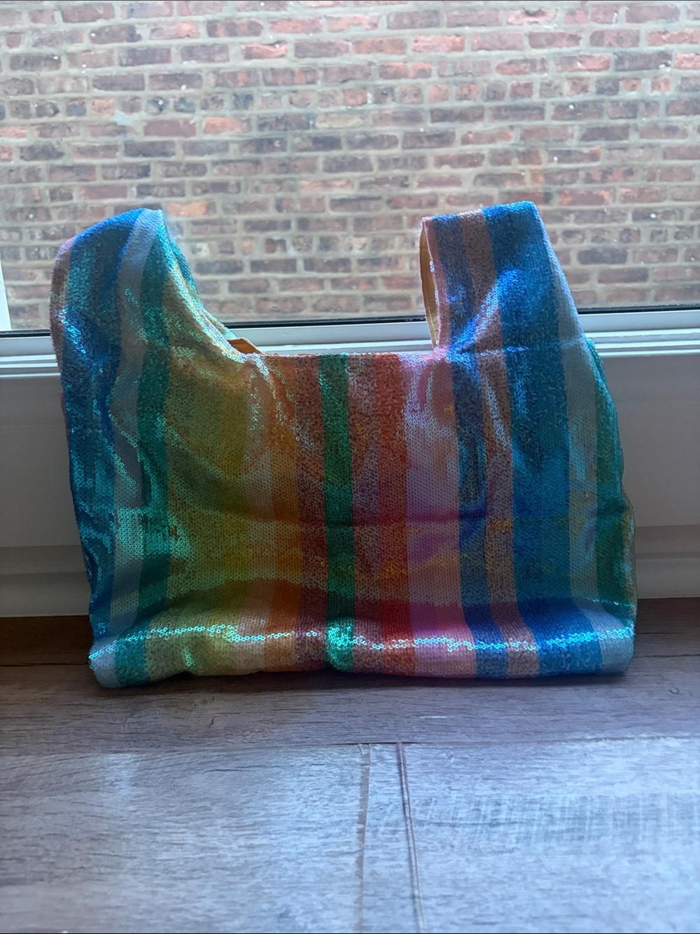 Brand New Sequin Rainbow Striped Tote Bag